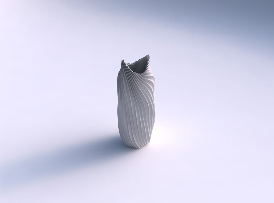 Vase twisted double arc hexagon with wavy extruded lines 4 3D print model_0