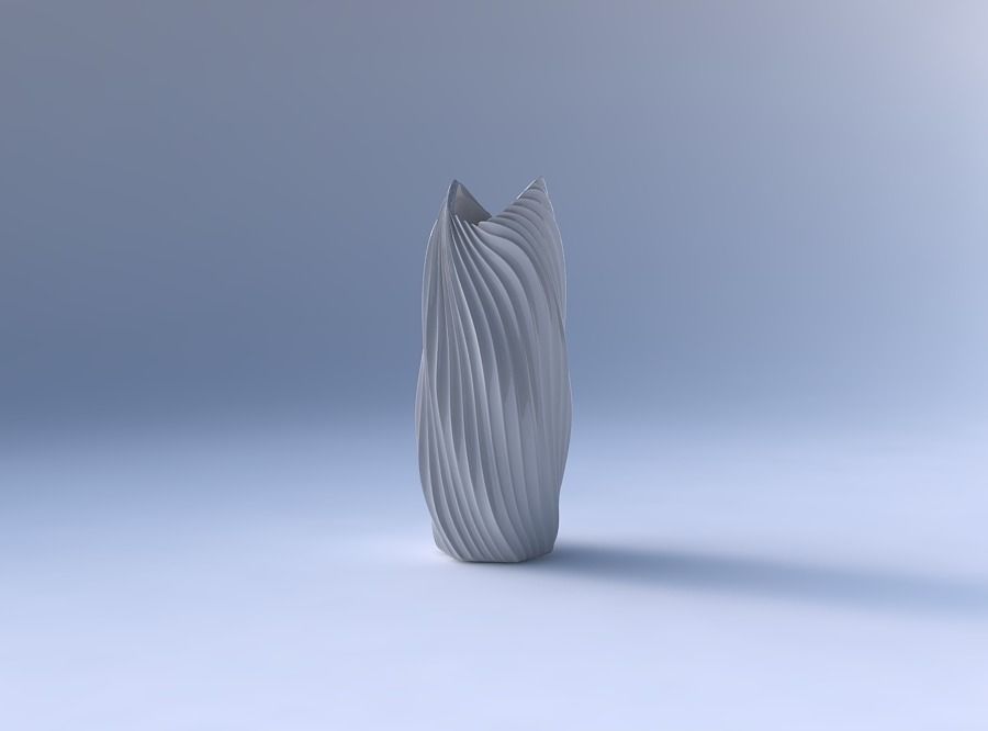 Vase twisted double arc hexagon with wavy extruded lines 4 3D print model_4