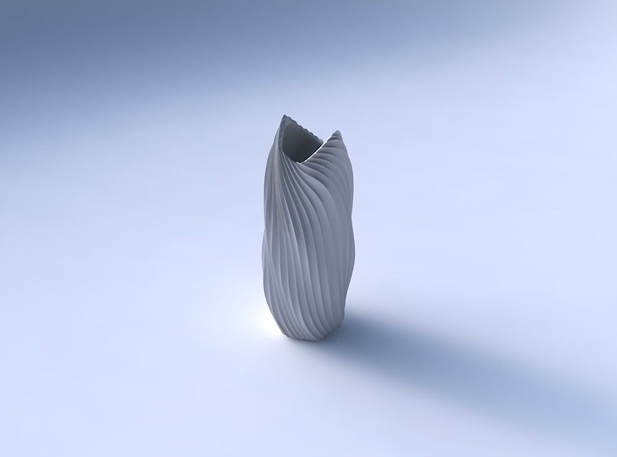 Vase twisted double arc hexagon with wavy extruded lines 4 3D print model_3