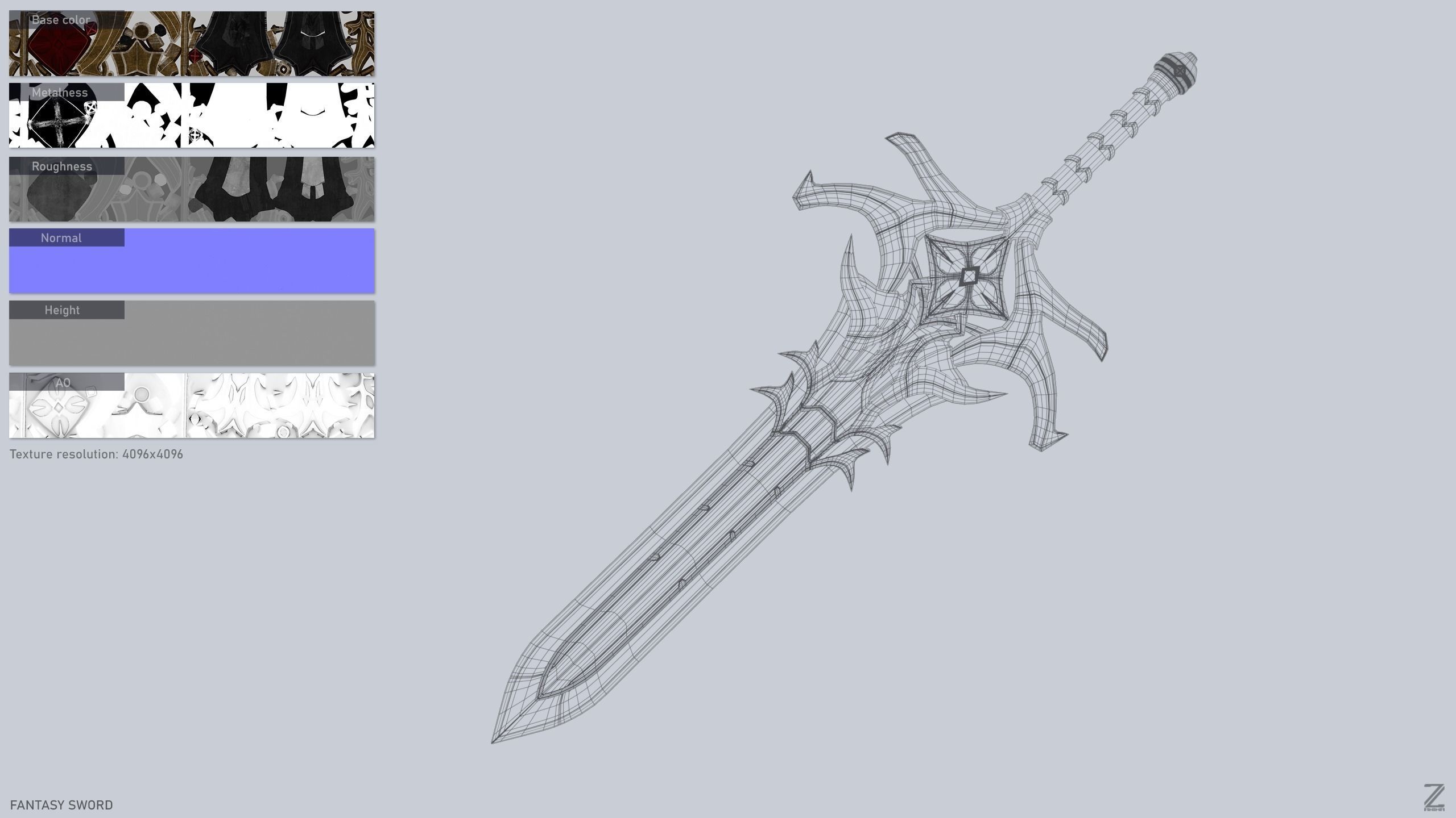 Fantasy Sword Low-poly 3D model_2