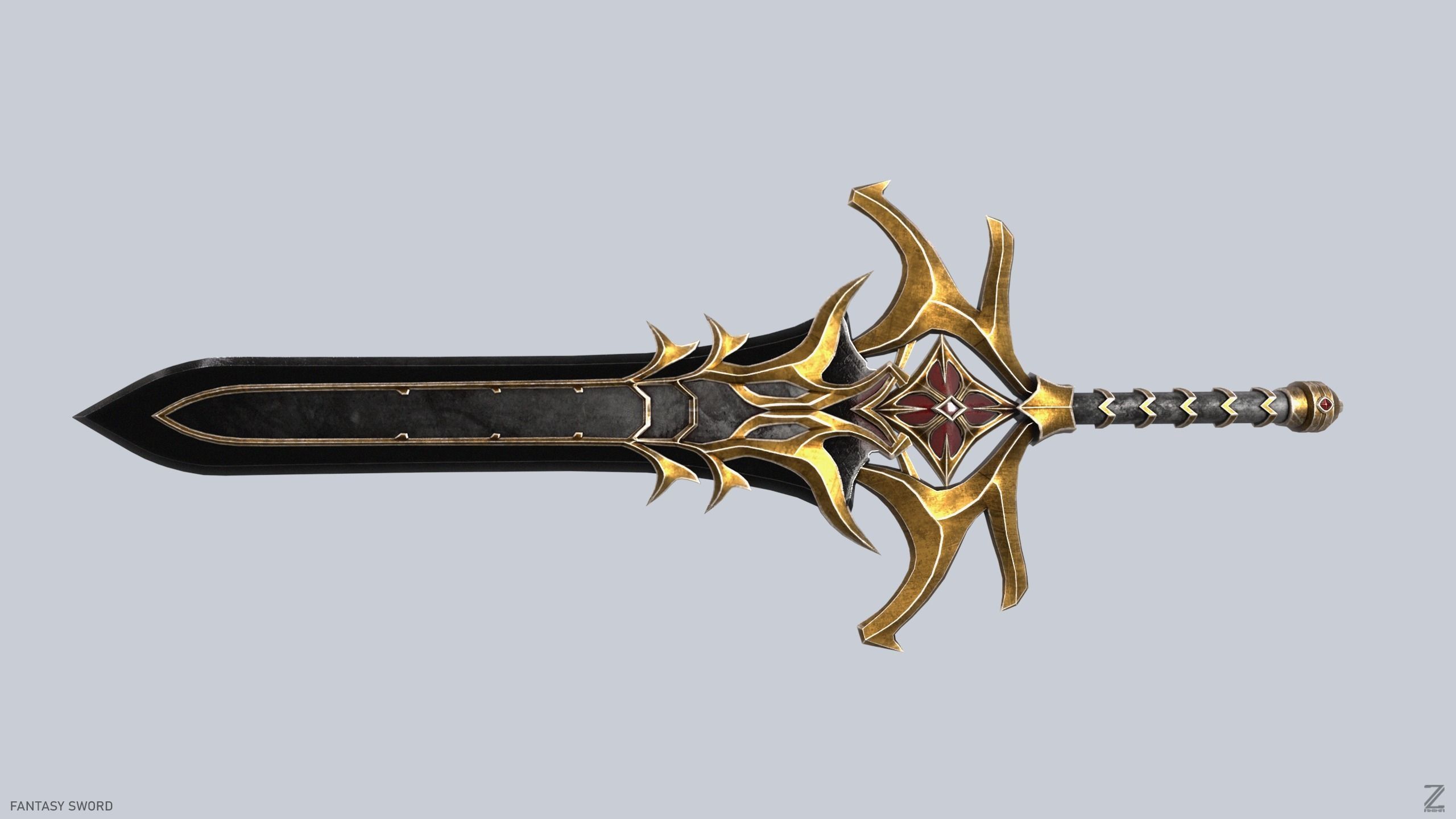 Fantasy Sword Low-poly 3D model_1