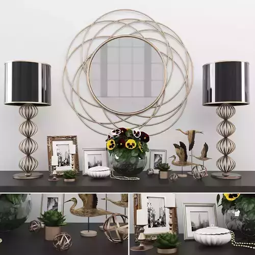 Decorative set living room with mirror Low-poly 3D model