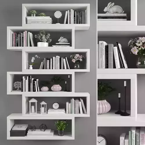 Decorative set bookcases for living room Low-poly 3D model