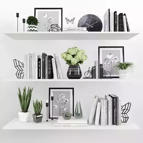 Decorative set shelf with plants and books Low-poly 3D model