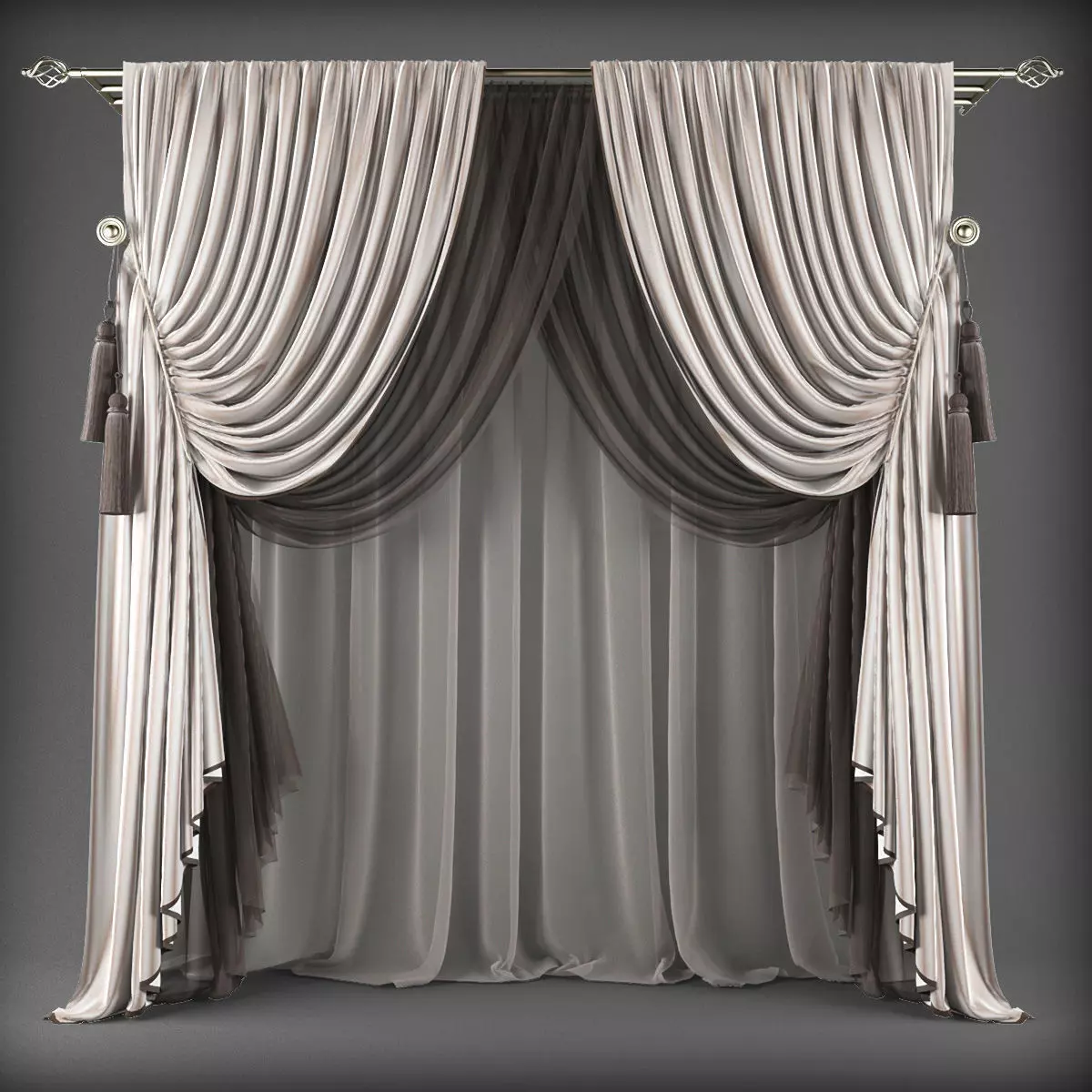 Curtains curtain with drapes Low-poly 3D model_0