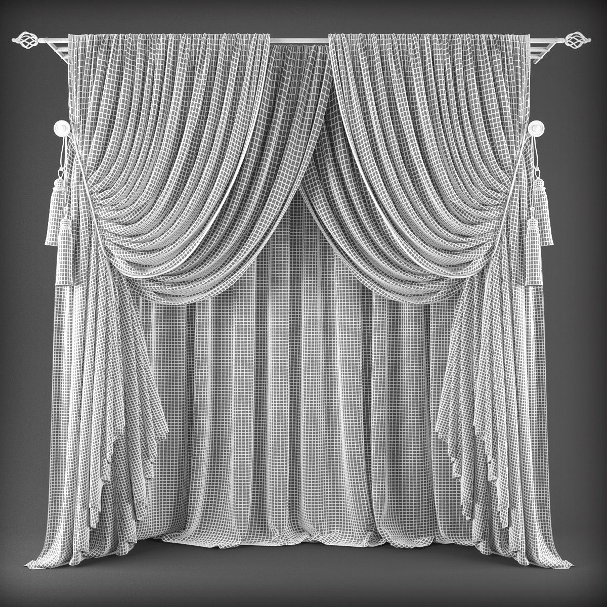 Curtains curtain with drapes Low-poly 3D model_1