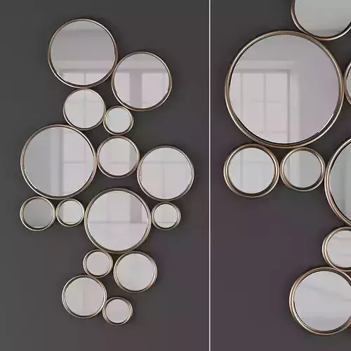 Mirror set of circular mirrors on wall Low-poly 3D model