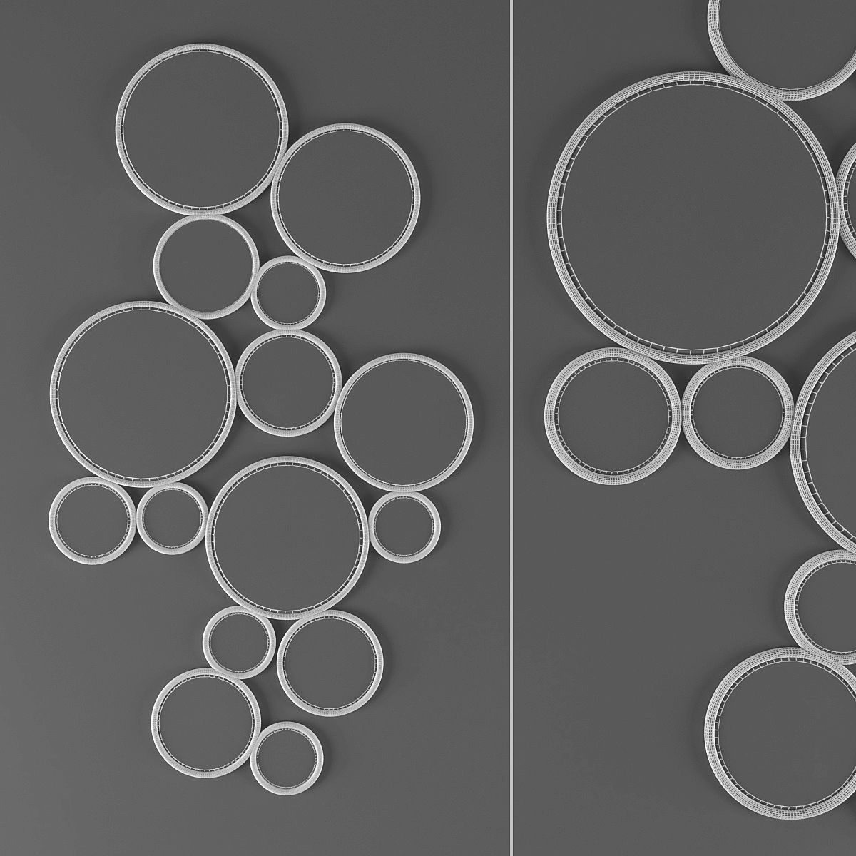 Mirror set of circular mirrors on wall Low-poly 3D model_1