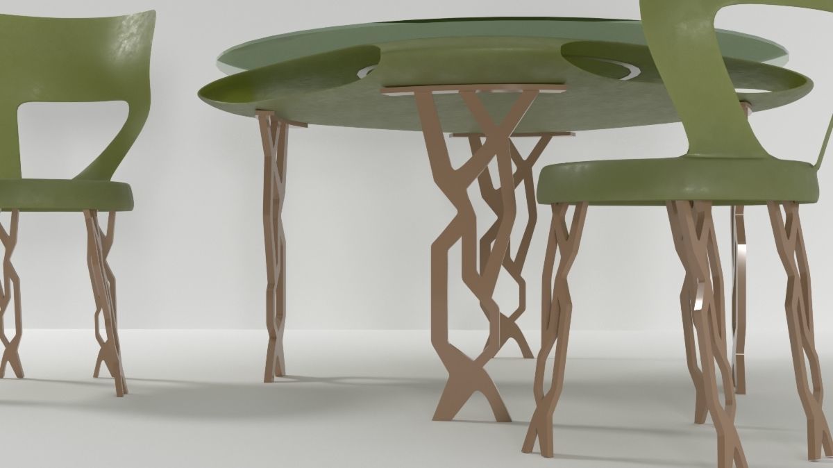 Conceptual table with 2 chairs Low-poly 3D model_1