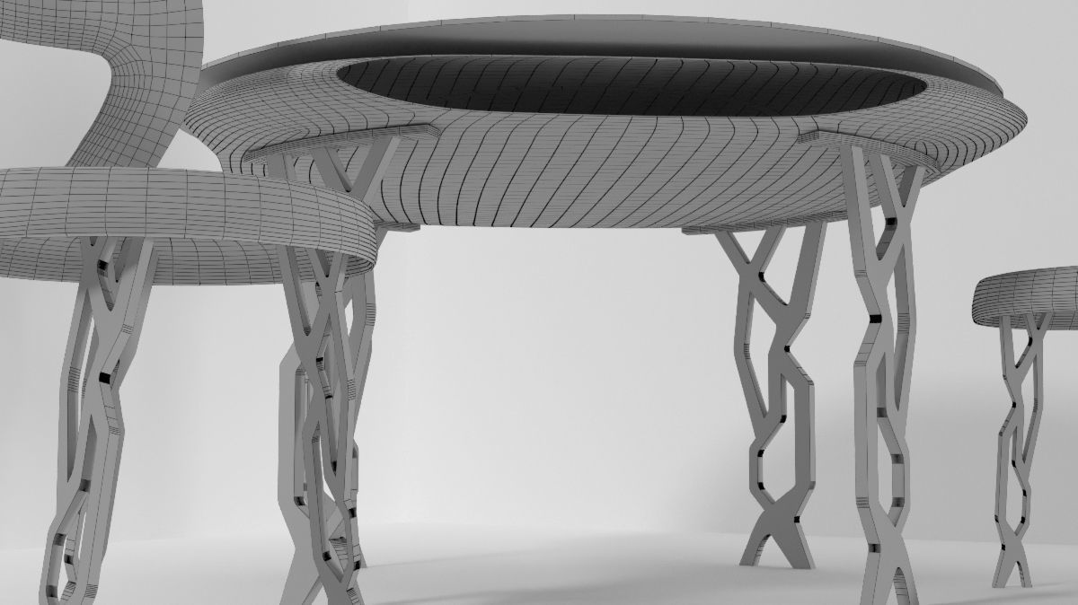 Conceptual table with 2 chairs Low-poly 3D model_5