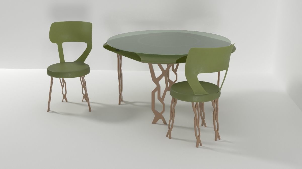 Conceptual table with 2 chairs Low-poly 3D model_2