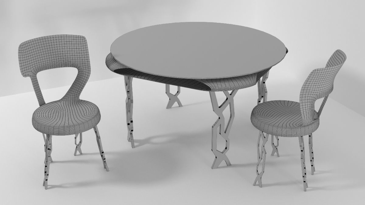 Conceptual table with 2 chairs Low-poly 3D model_4