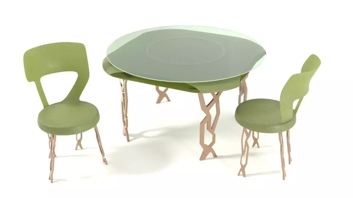 Conceptual table with 2 chairs Low-poly 3D model_0