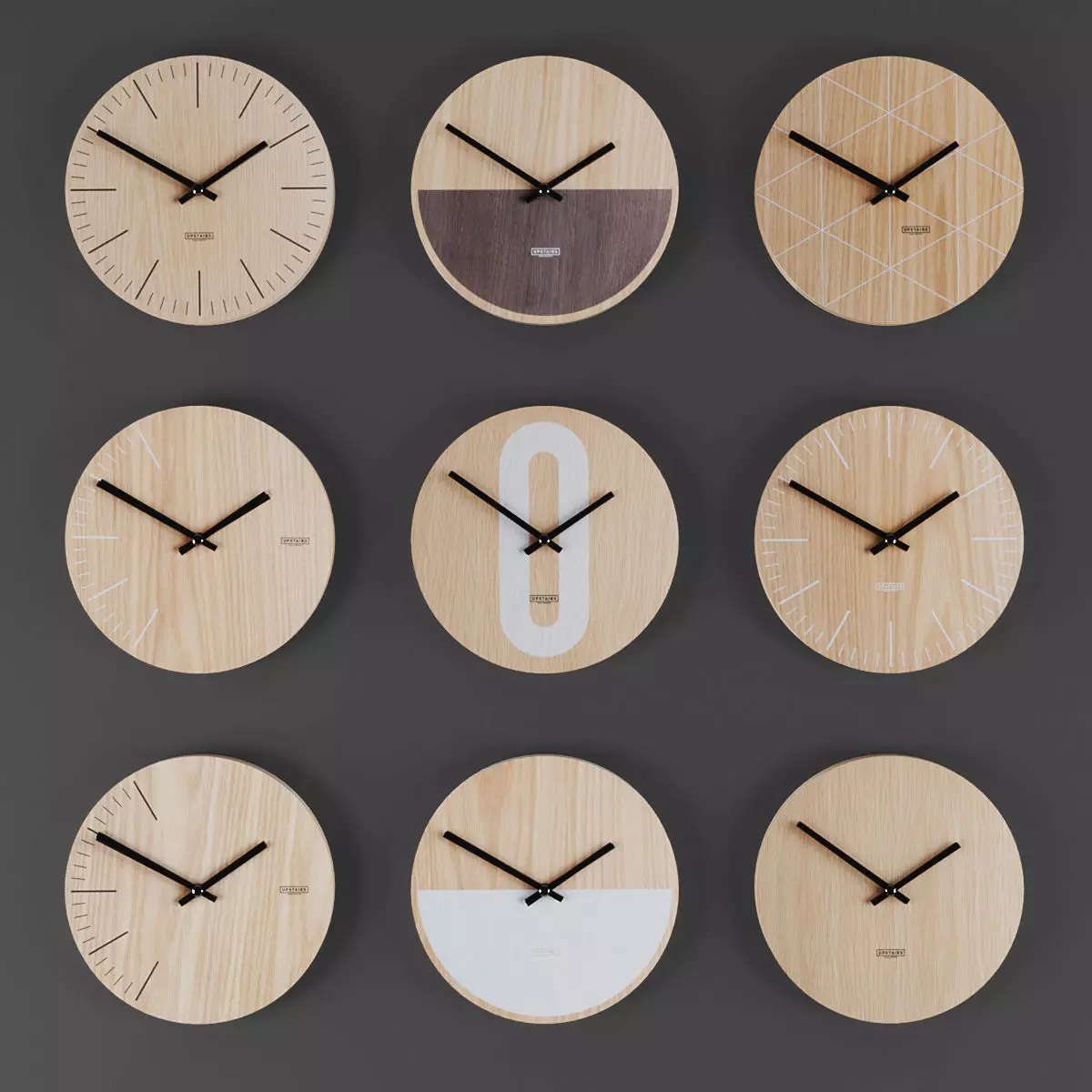 Clock wooden wall with stripes Low-poly 3D model_0