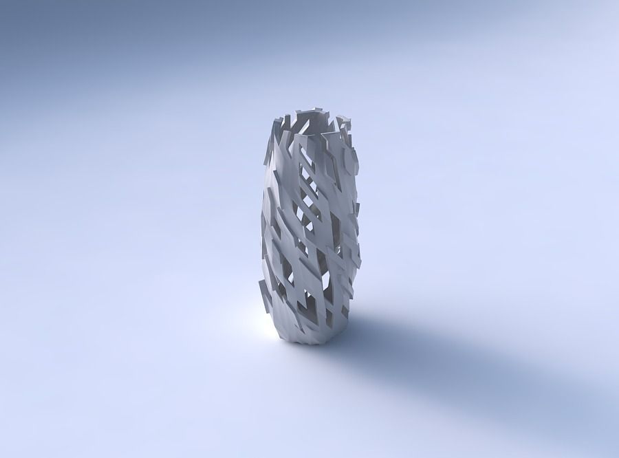 Vase twisted hexagon with cuts and bulges 3D print model_3