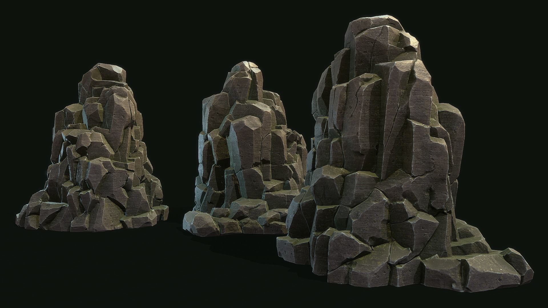 Stylized Gray Stone moss 6 PBR Low-poly 3D model_6
