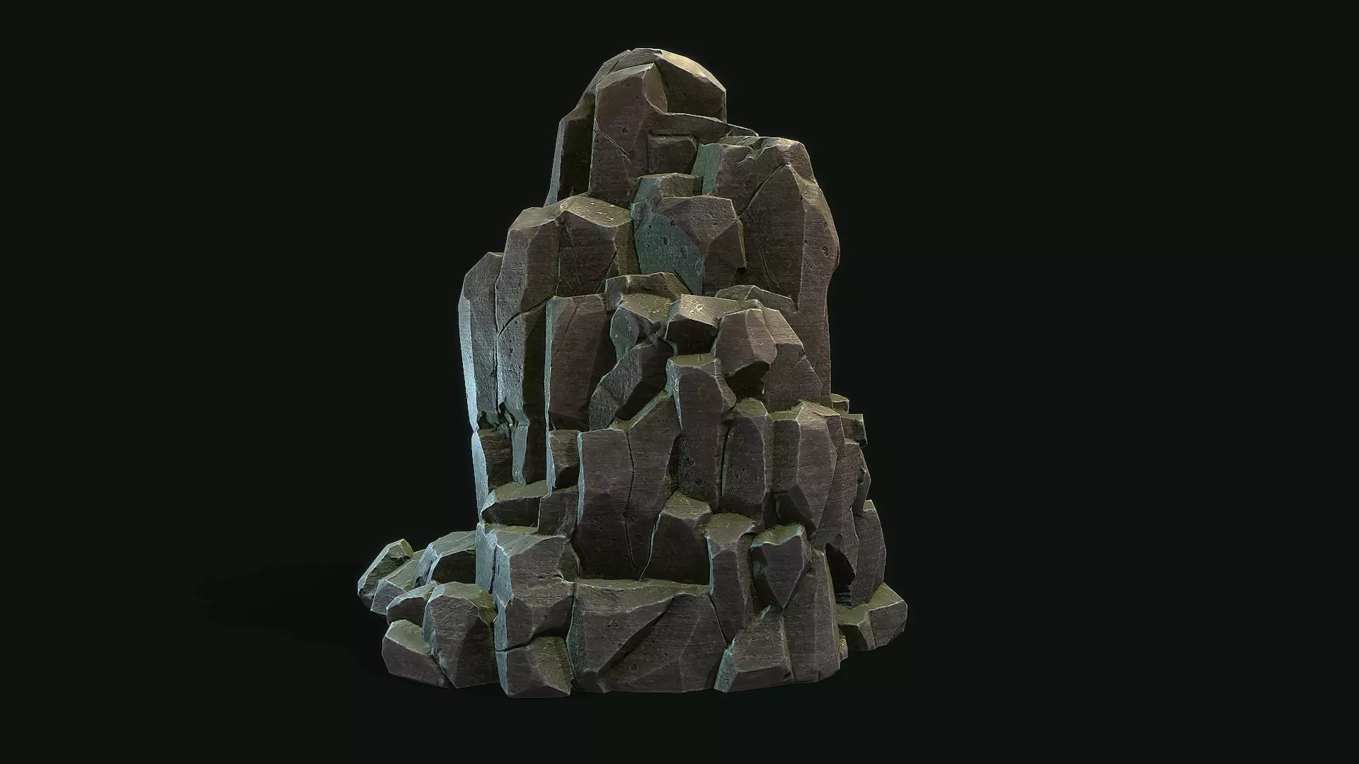 Stylized Gray Stone moss 6 PBR Low-poly 3D model_0