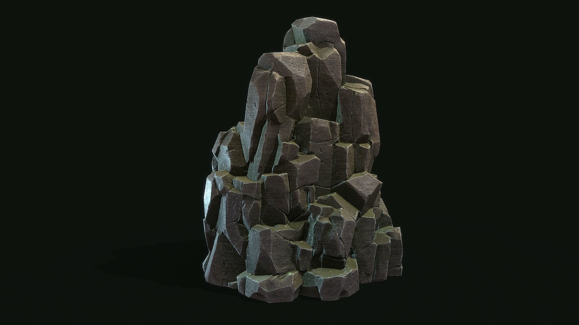 Stylized Gray Stone moss 6 PBR Low-poly 3D model_1