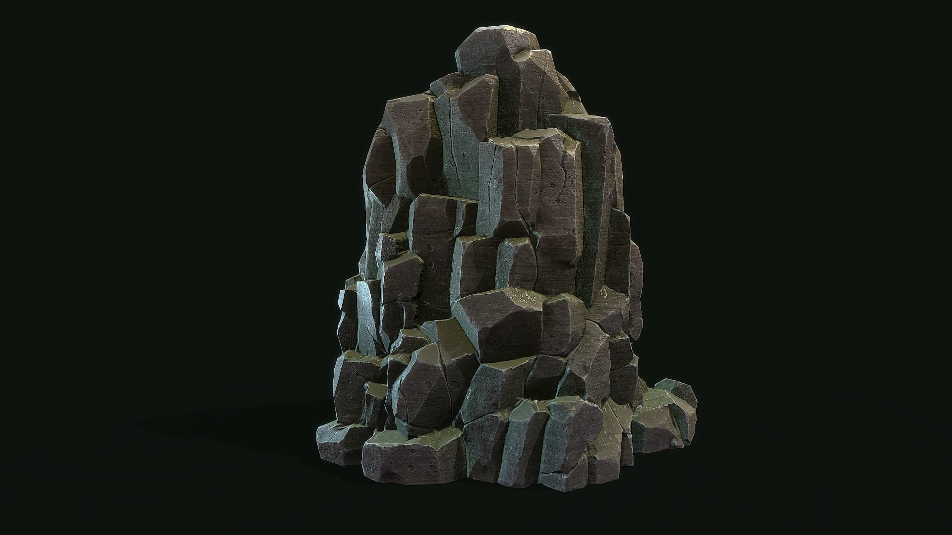 Stylized Gray Stone moss 6 PBR Low-poly 3D model_2