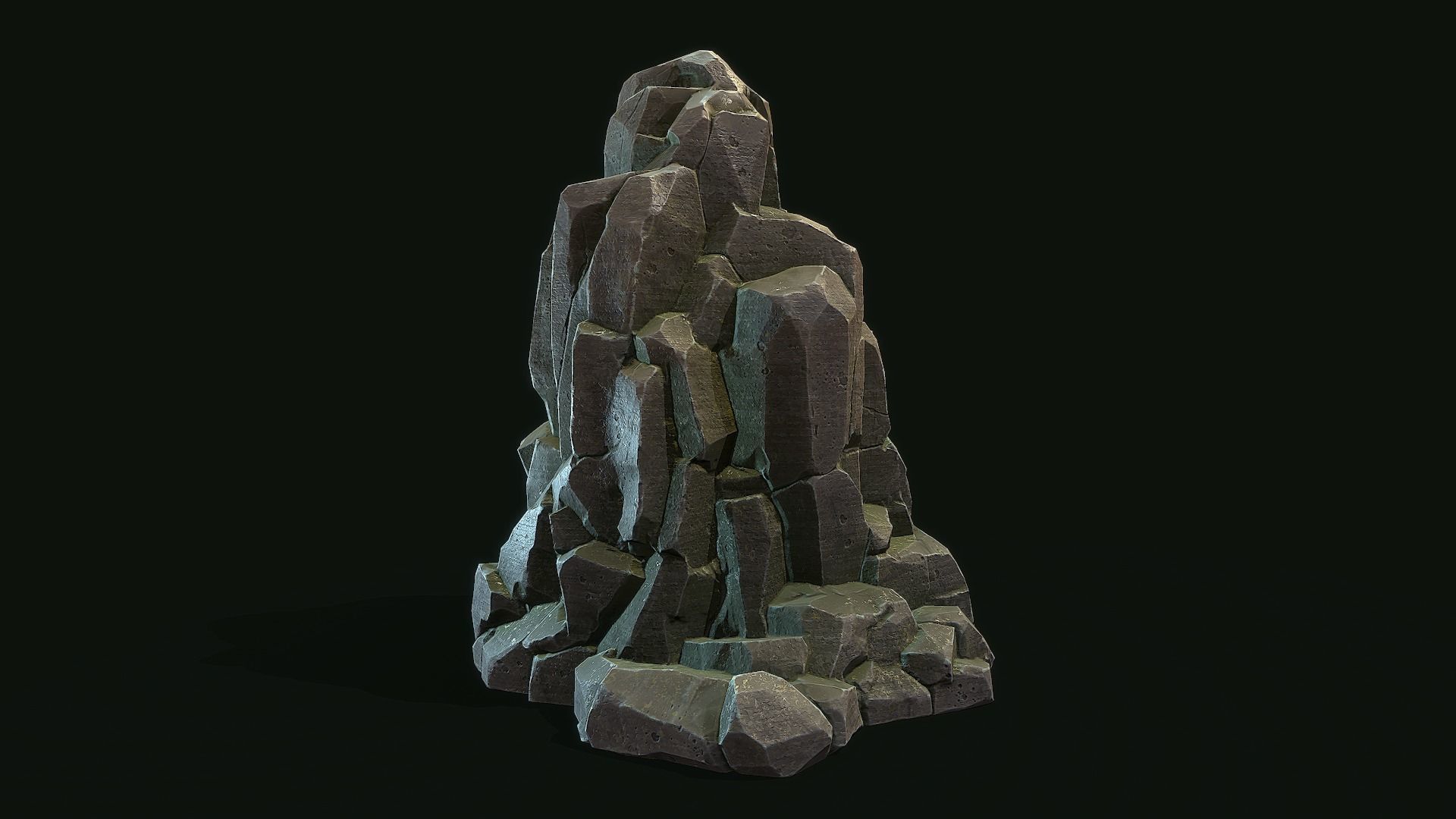 Stylized Gray Stone moss 6 PBR Low-poly 3D model_3