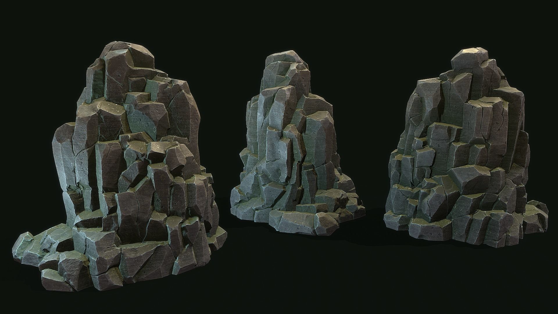 Stylized Gray Stone moss 6 PBR Low-poly 3D model_7