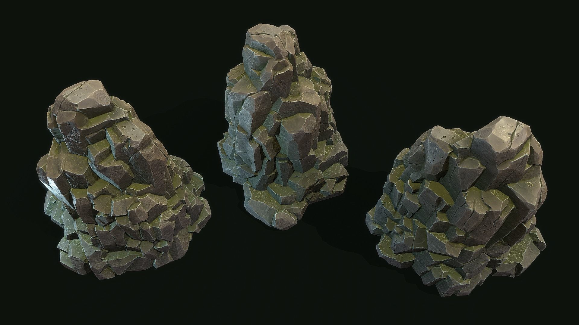 Stylized Gray Stone moss 6 PBR Low-poly 3D model_5
