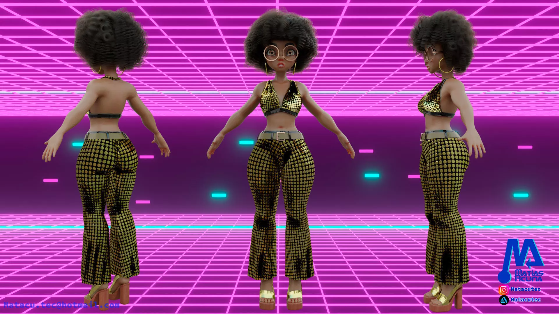 Model girl morena afrodisco rigged 2 3D model