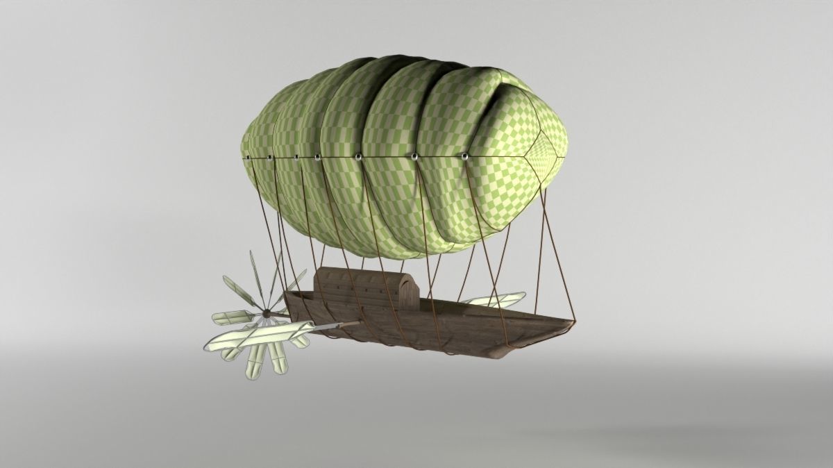 Skyship hot air balloon with boat Low-poly 3D model_1