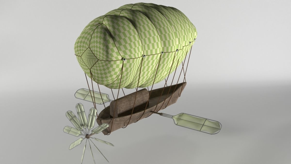 Skyship hot air balloon with boat Low-poly 3D model_5