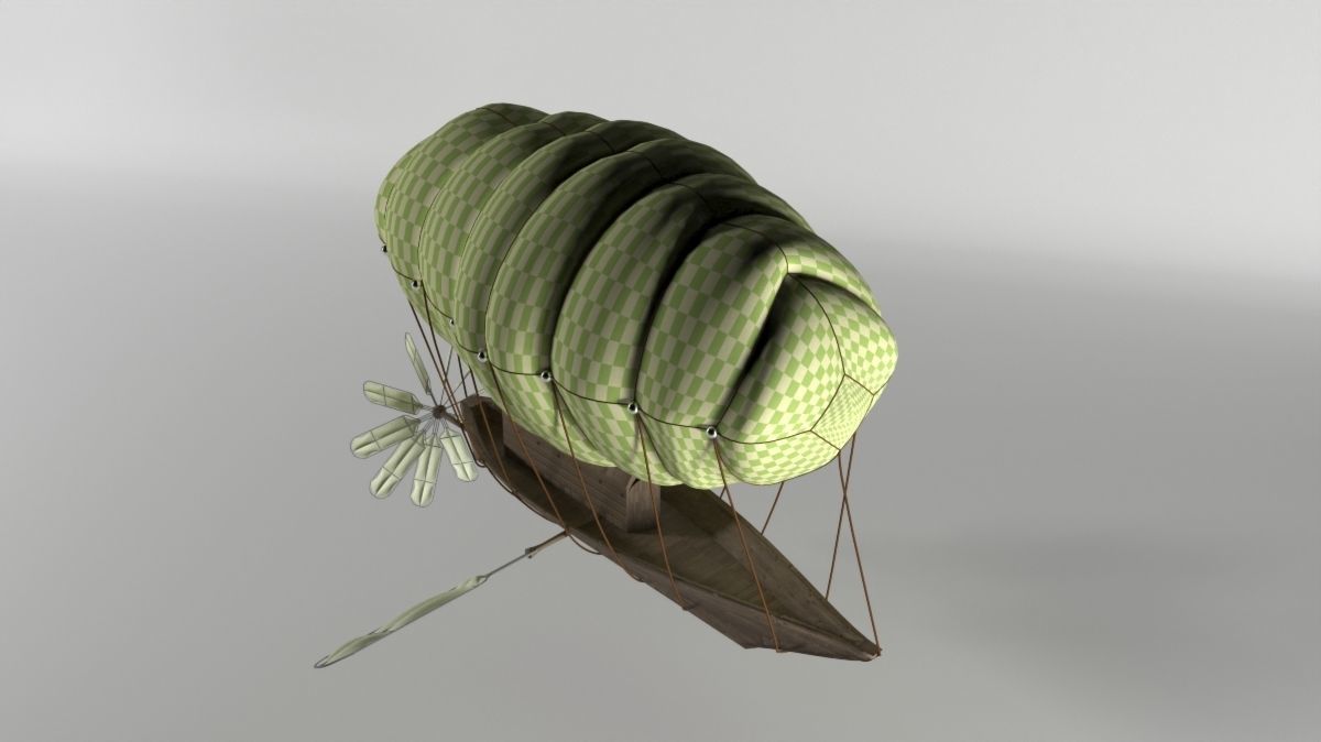 Skyship hot air balloon with boat Low-poly 3D model_2