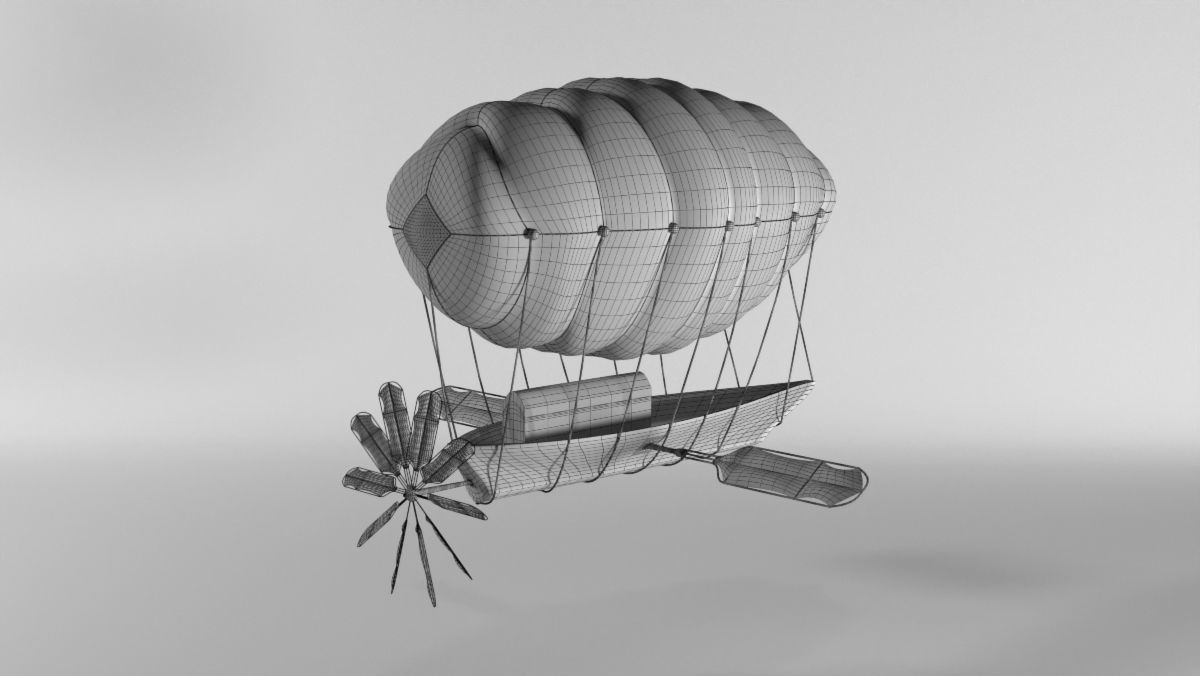 Skyship hot air balloon with boat Low-poly 3D model_6