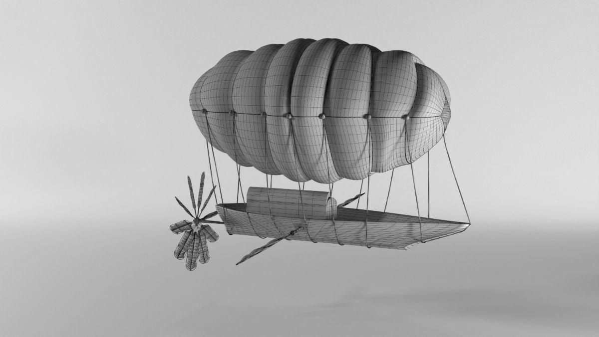 Skyship hot air balloon with boat Low-poly 3D model_7