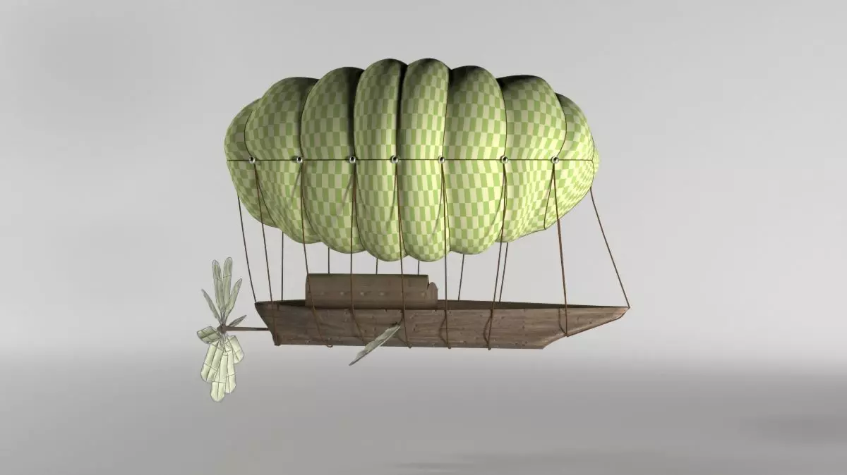 Skyship hot air balloon with boat Low-poly 3D model_0