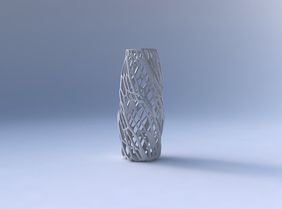 Vase twisted hexagon with faceted organic lattice 3D print model_4