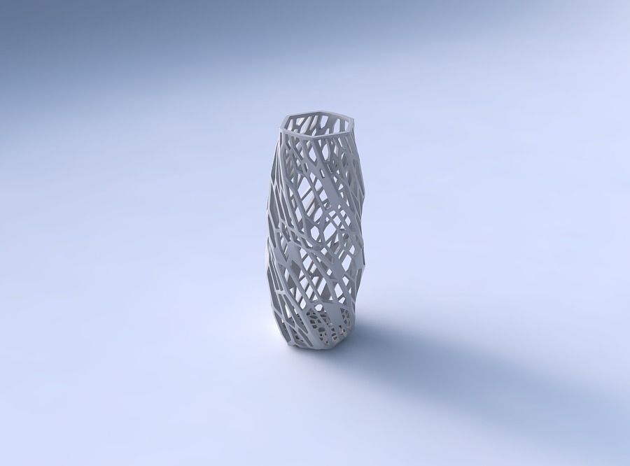 Vase twisted hexagon with faceted organic lattice 3D print model_3