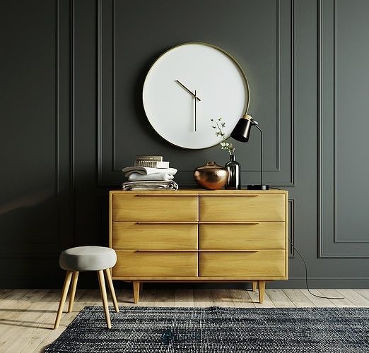 Chest of Drawers with decor set 3D model