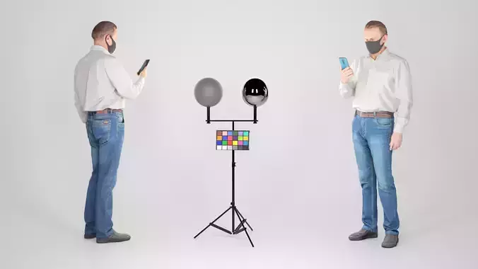 Adult man in a black face mask with a smartphone 188 Low-poly 3D model