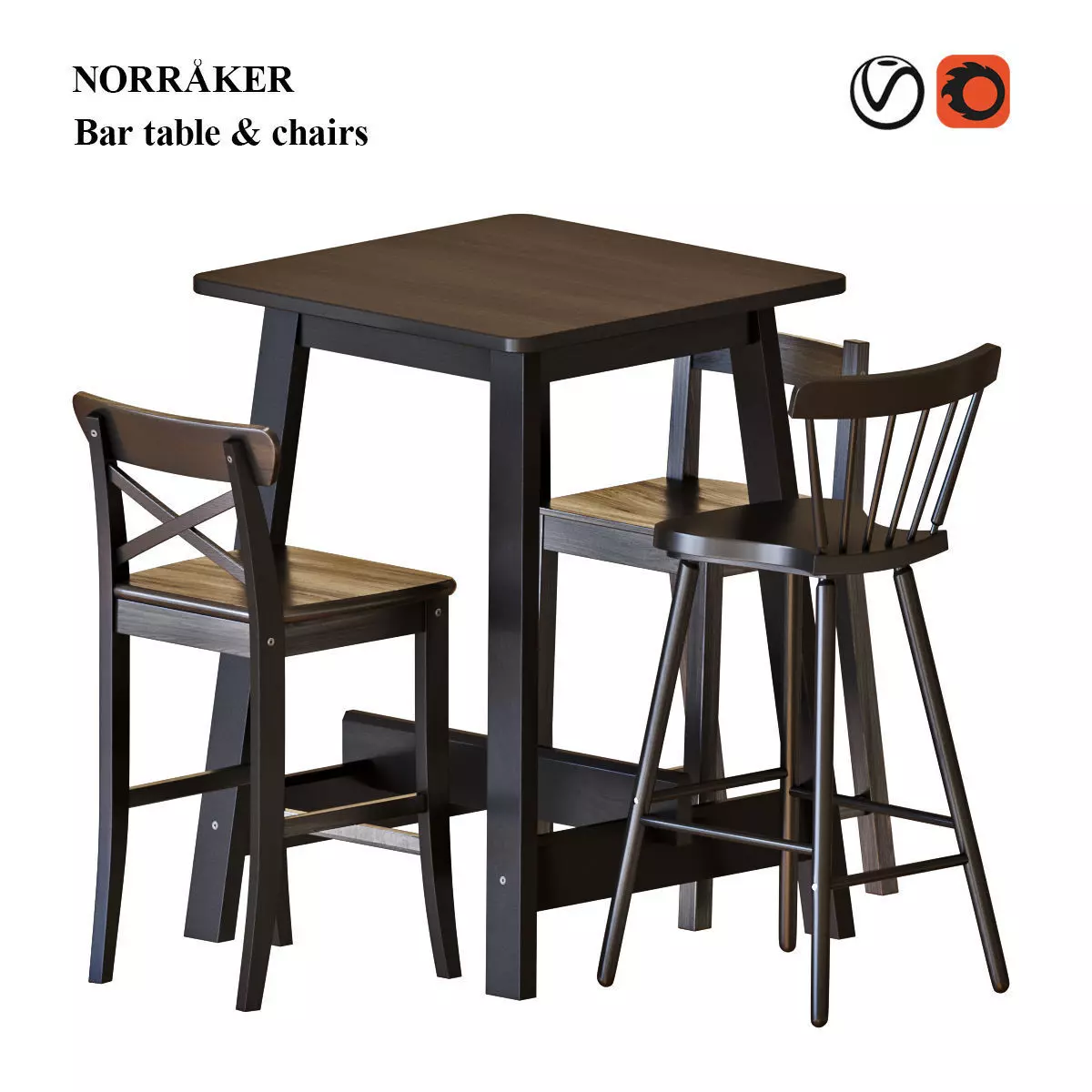 NORRAKER Bar table and chairs 3D model | CGTrader