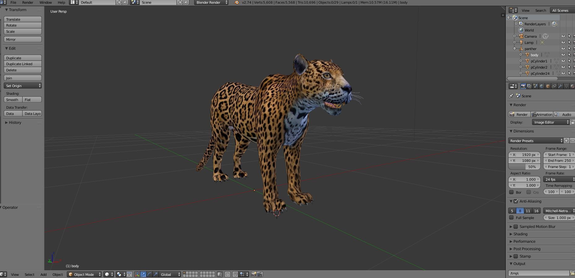 Rigged And Animated Leopard Low-poly 3D model_22