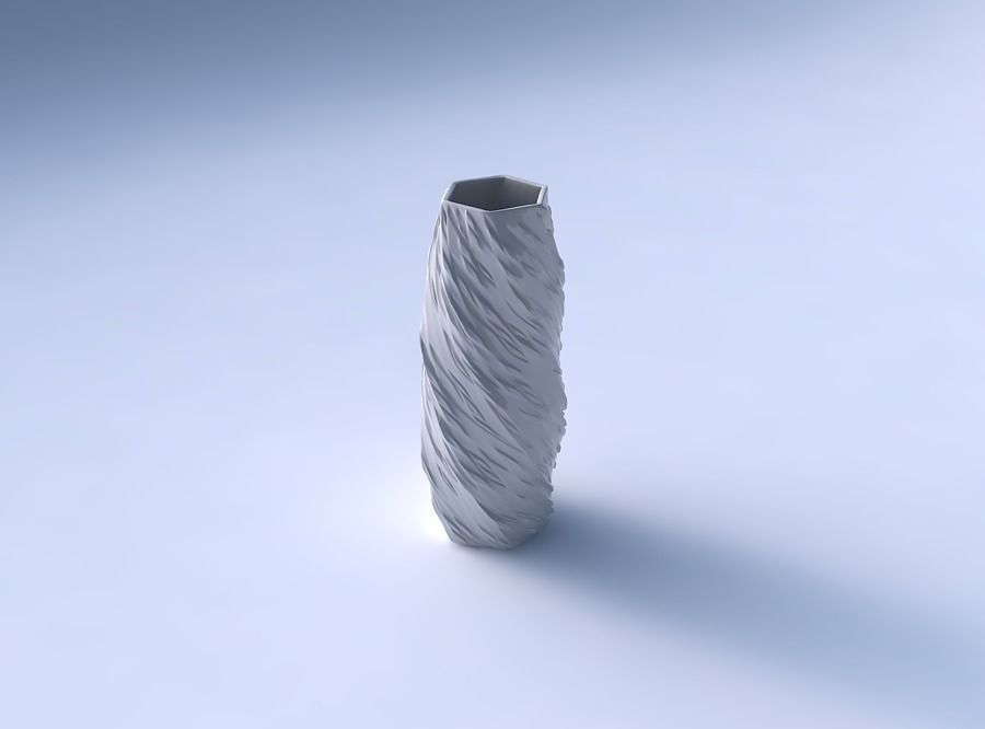 Vase twisted hexagon with twisted diagonal dents and bulges 3D print model_3