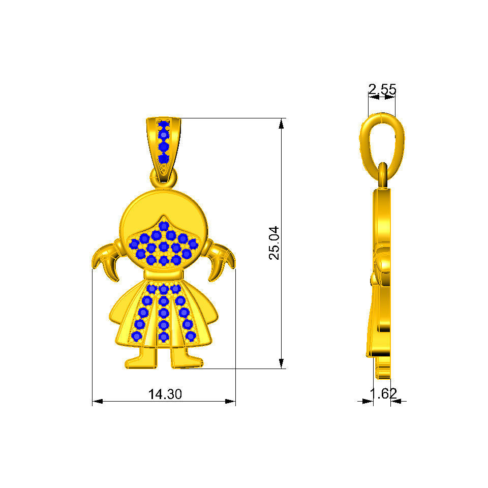 N133 Girl pendant 3D print model_3