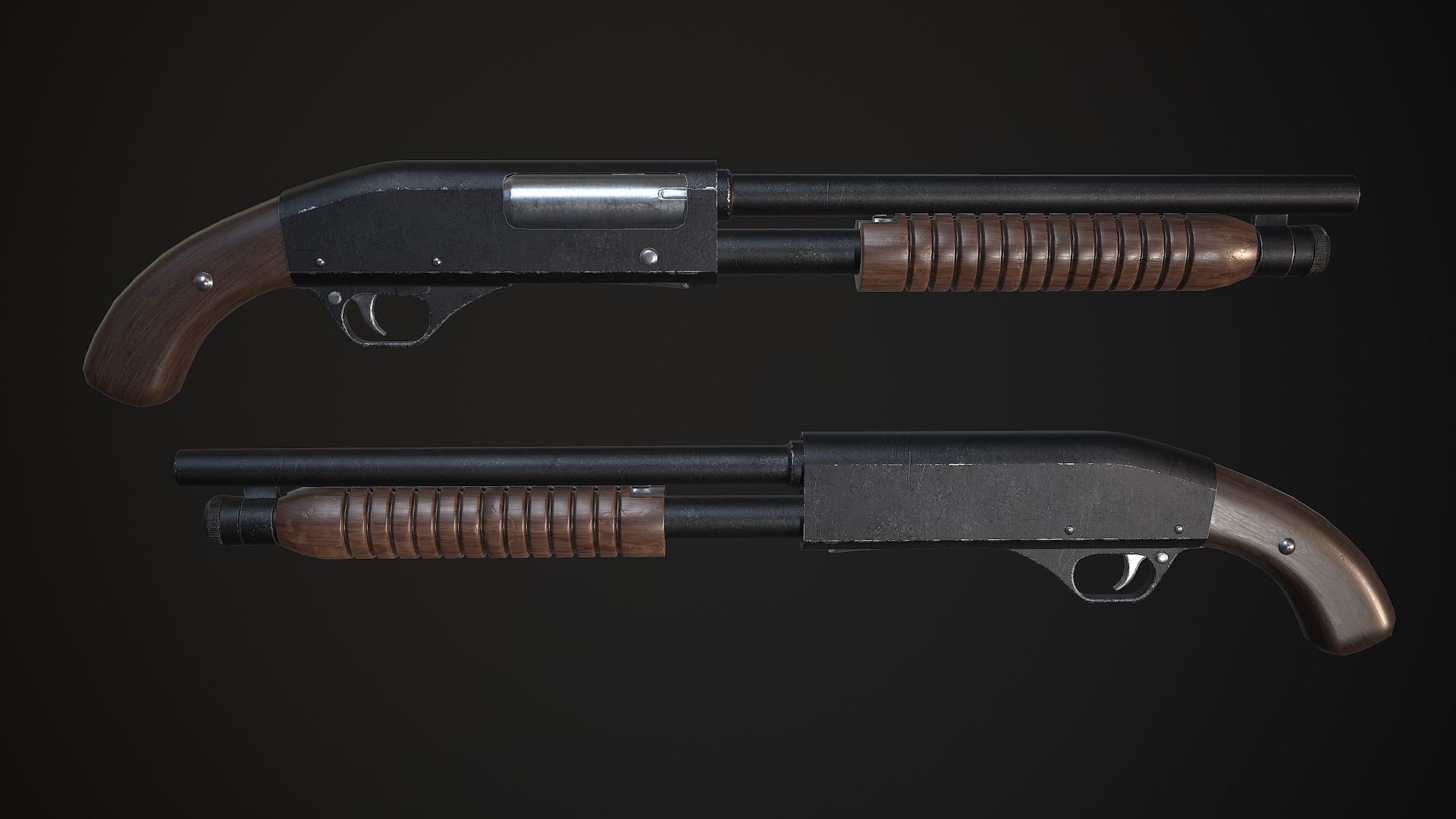 Sawed-off shotgun - Game-ready PBR Low-poly 3D model_2