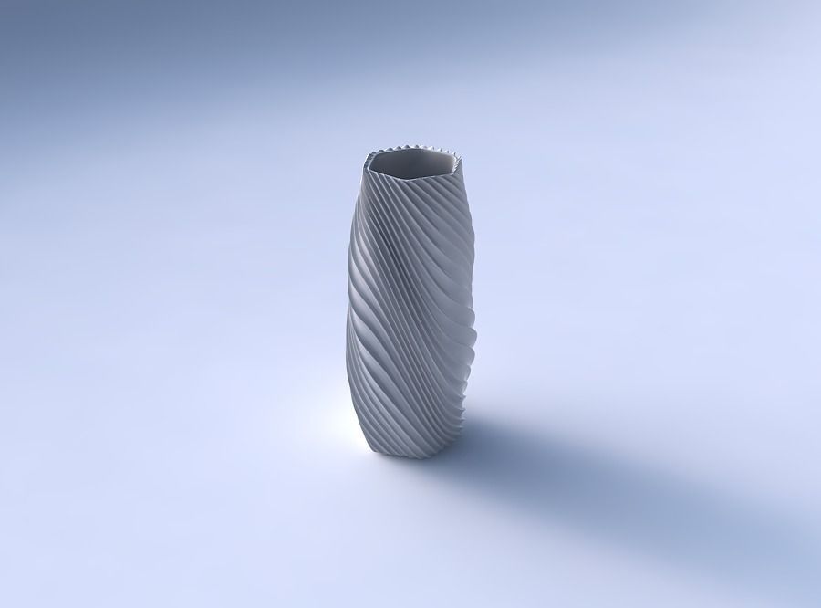 Vase twisted hexagon with wavy extruded lines 3 3D print model_3