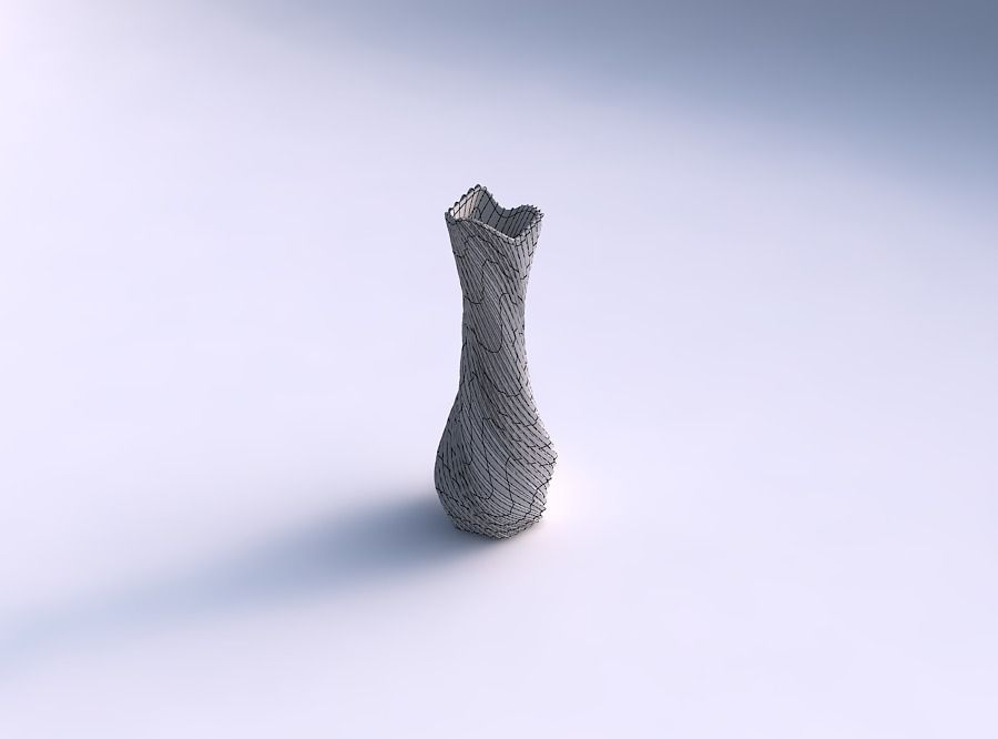 Vase twisted larger opening hexagon with bent extruded lines 3 3D print model_5