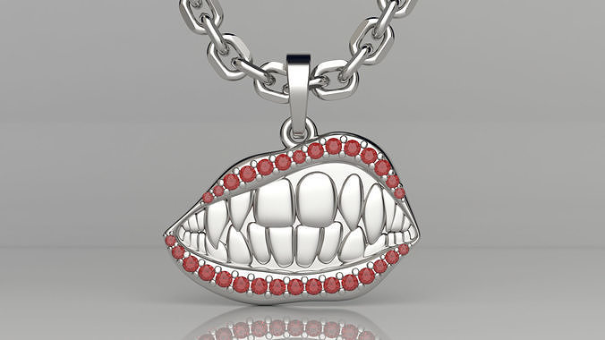 Smile mouth pendant with sapphires 3D print model