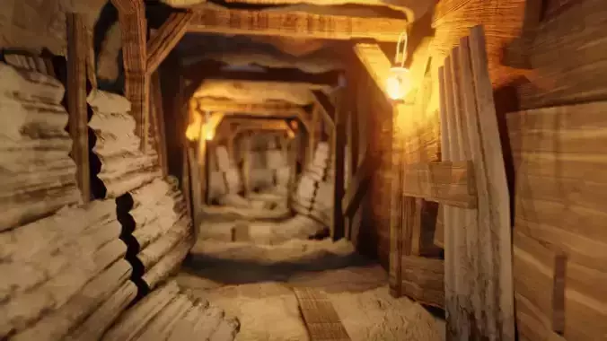 modular mining tunnel or cave with 4k pbr textures Low-poly 3D model