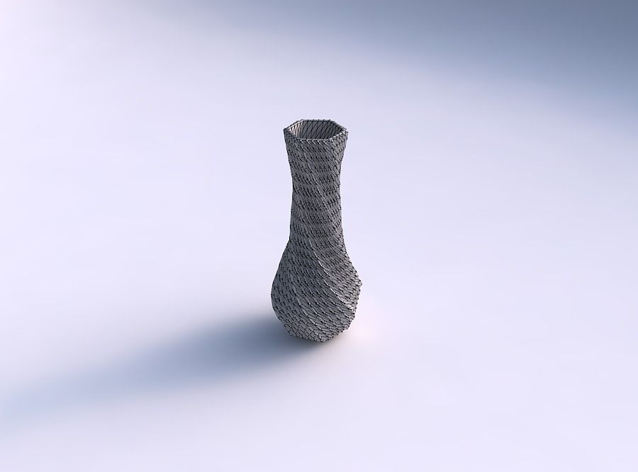 Vase twisted larger opening hexagon with bent extruded pattern 3D print model_5