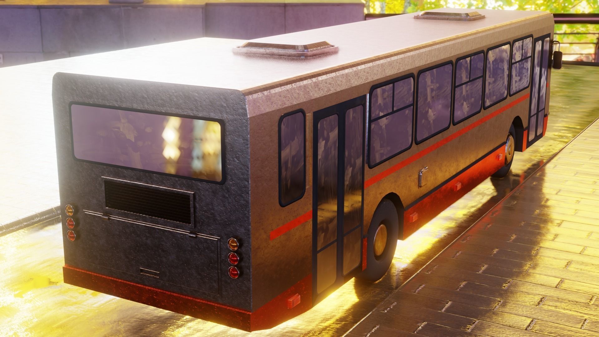 Old Rusty Bus Low-poly 3D model_2