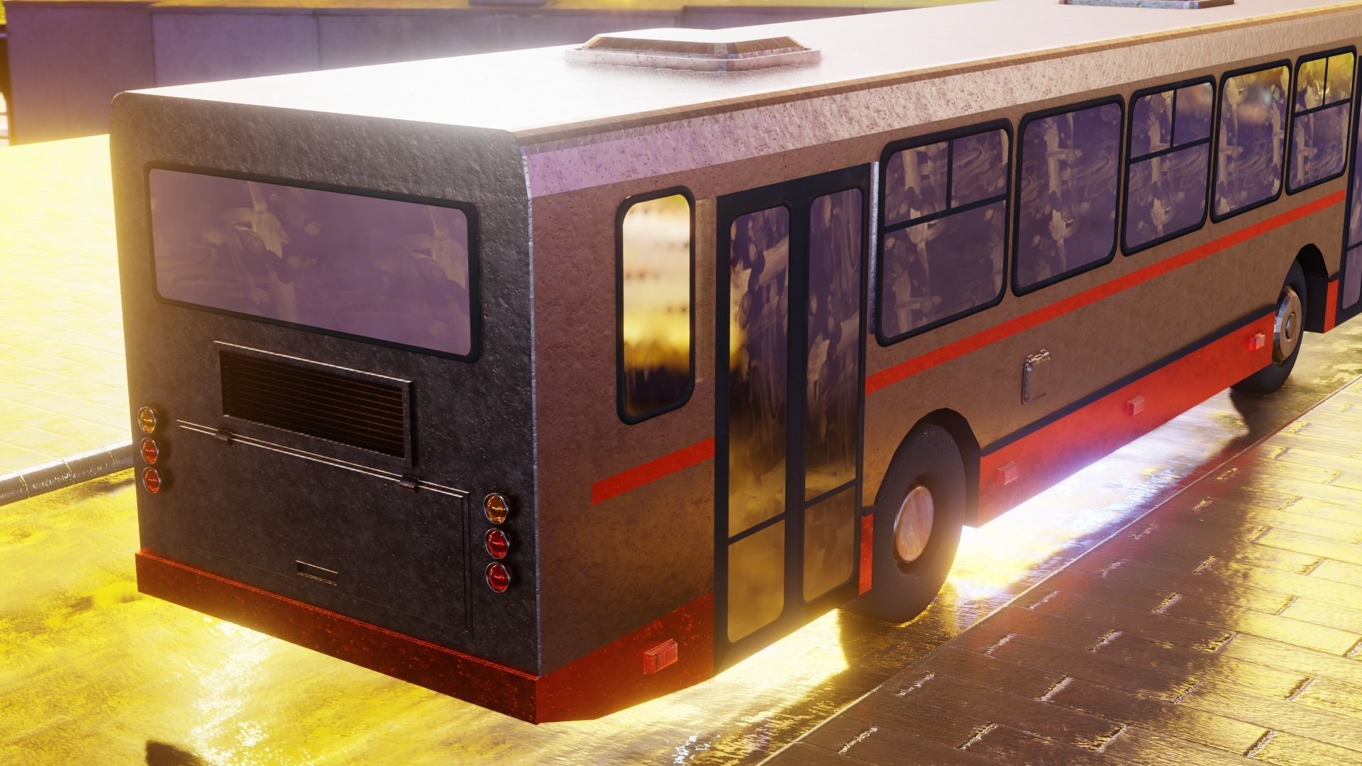 Old Rusty Bus Low-poly 3D model_5
