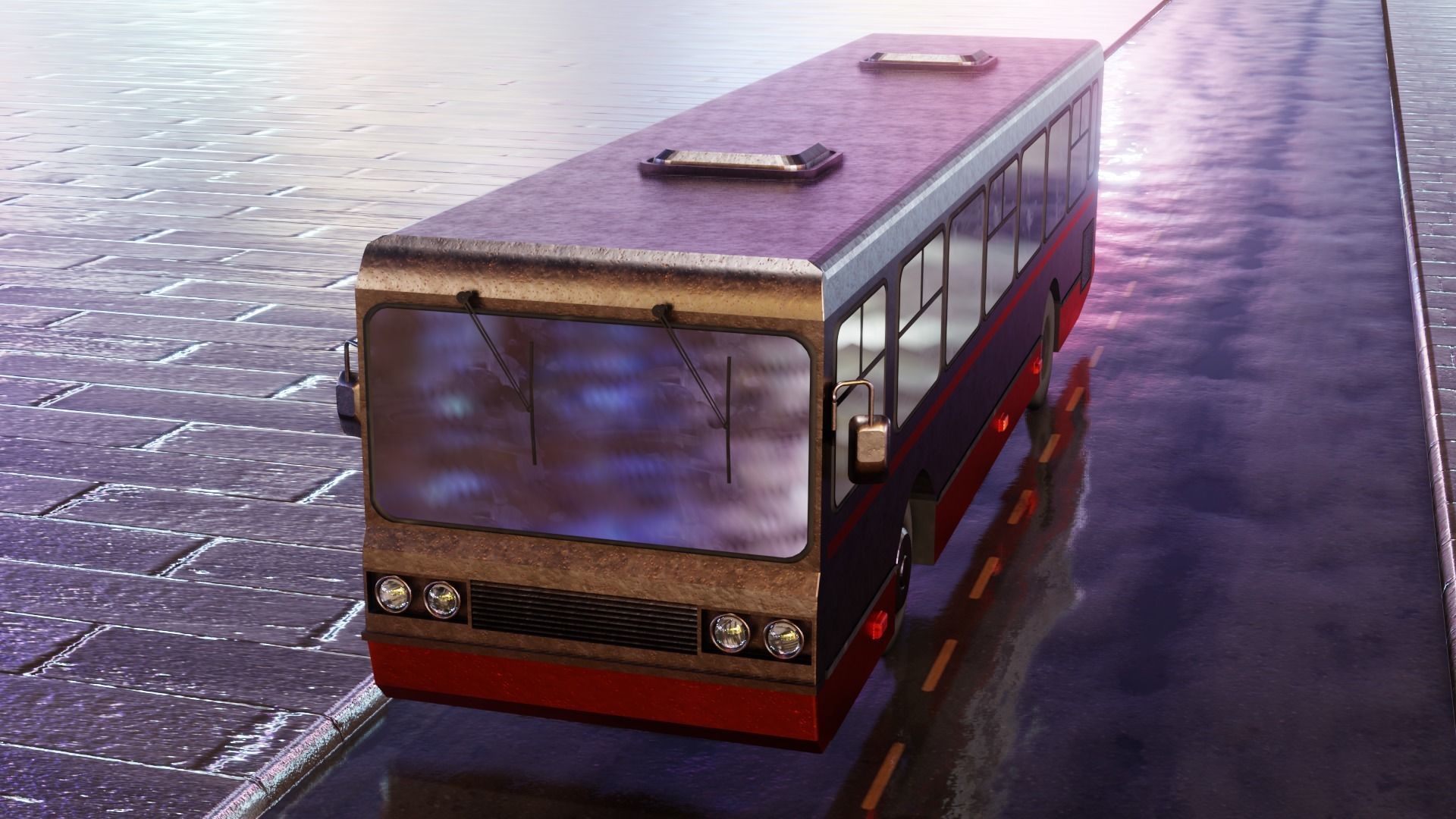 Old Rusty Bus Low-poly 3D model_7